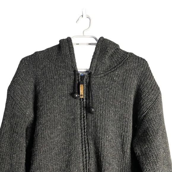Ark Imports Men's Gray Full Zip 100% Wool Knit Hooded Jacket - Picture 2 of 9